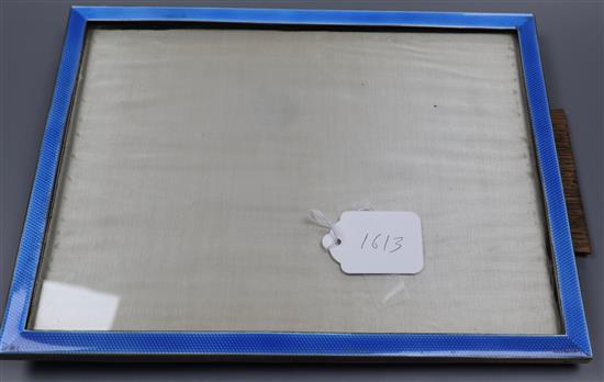 A George V large silver and blue enamel rectangular photograph frame, Albert Carter, Birmingham, 1926,